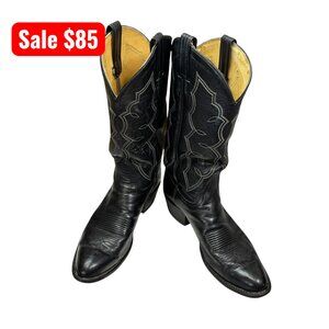 Tony Lama Vinatge Men’s Black Leather Western Cowboy Boots Size 9D Style 2964
